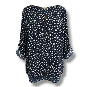 Dressbarn Women’s Plus Size 2X Navy Blue Polka Dot Blouse – Polyester Spandex